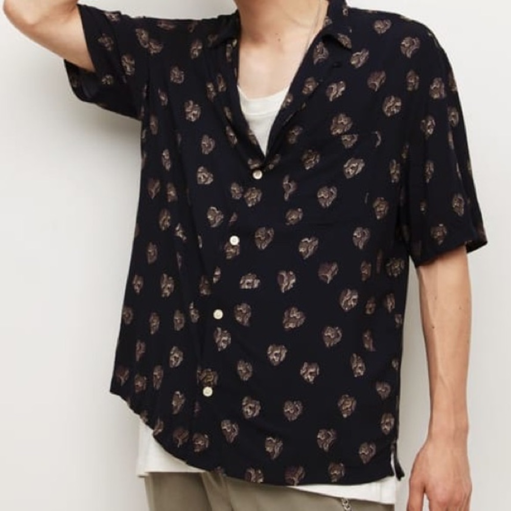 All Saints Snakeheart Short Sleeve Black Mens Button Up